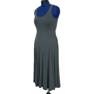 Quince Midi Dress Tencel Lyocell Fit & Flare Sleeveless Large Green Casual Solid
